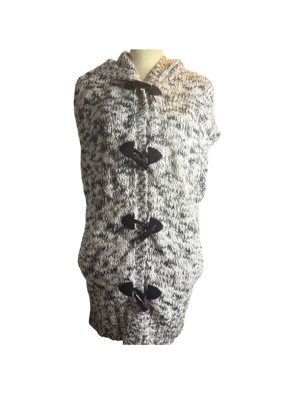 Alice + Olivia Marled Chunky Knit Hooded Toggle Vest, Wool Blend, Size Large